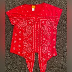 Ruby Rd. Short Sleeve Top, Size PS, Red with White Paisley Pattern